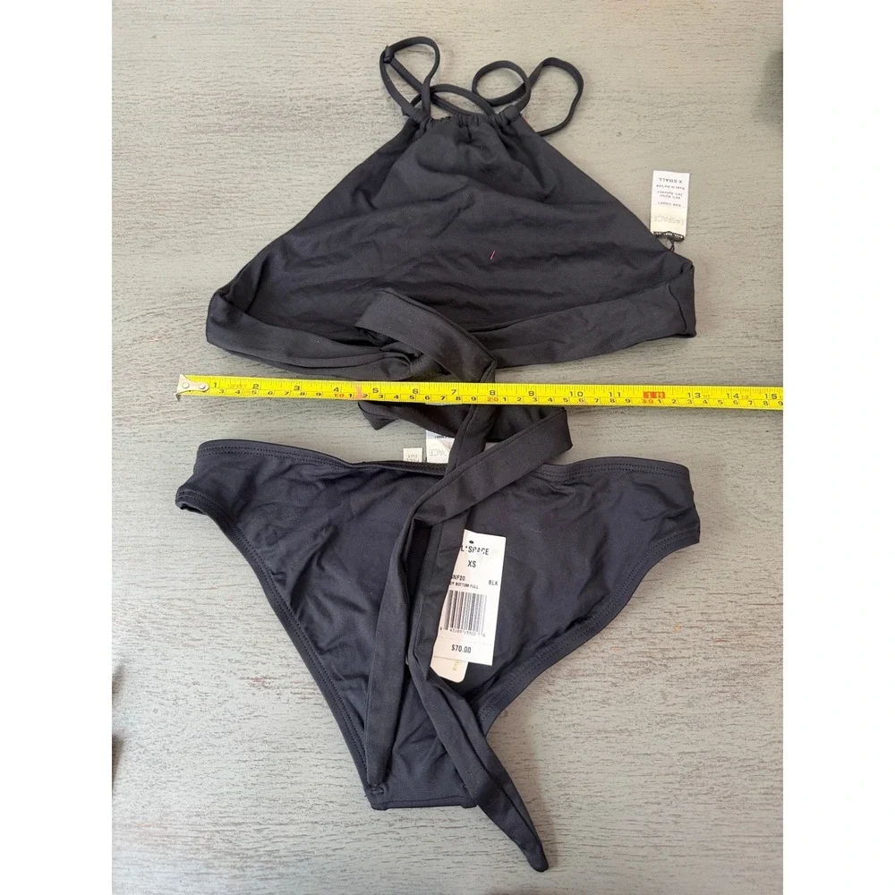 L*Space Black Bikini Set High Neck Wrap Top Sandy Full Bottom XS LSSNF20
